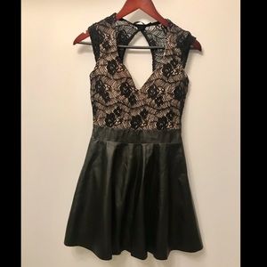 Faux leather and lace black dress